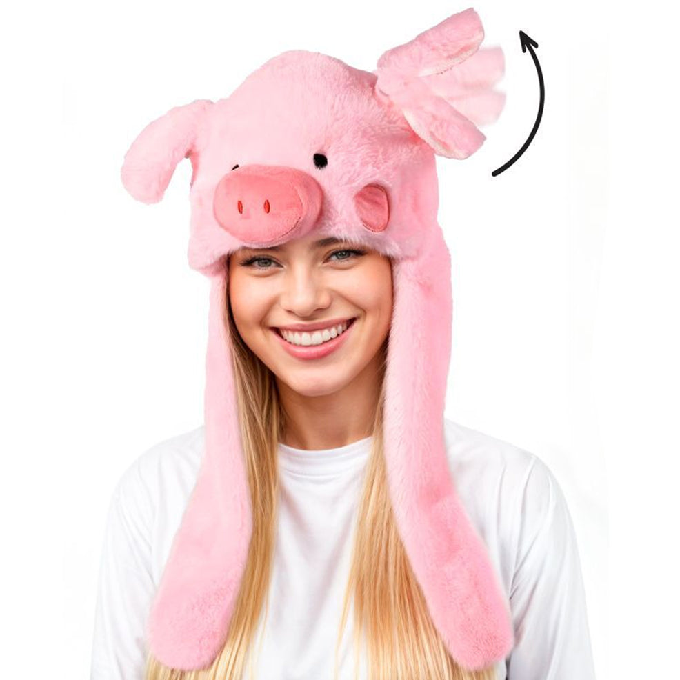Wackelohr Mütze Schweinchen mit beweglichen Ohren und Licht