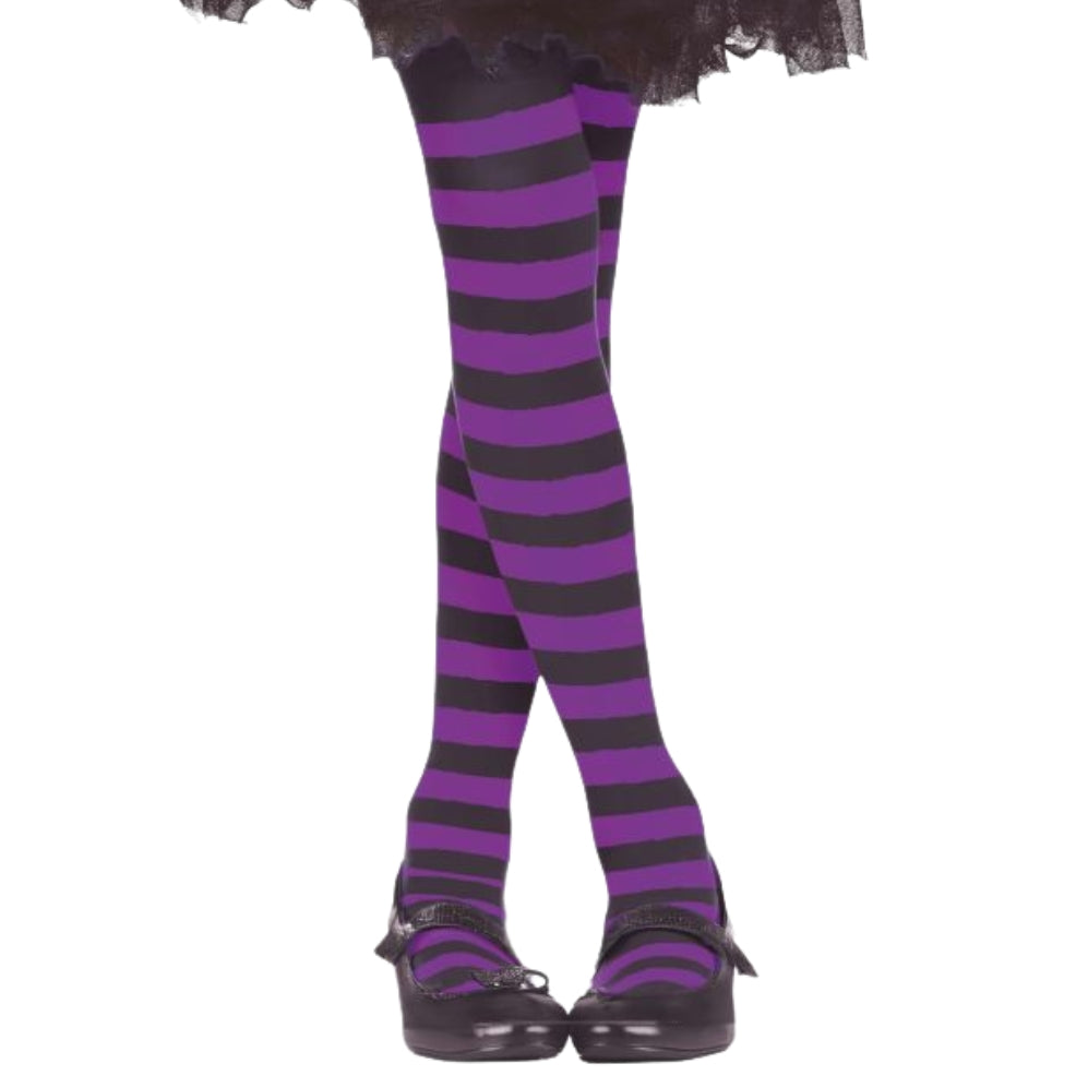 Strumpfhose Basic gestreift schwarz-violett für Kinder