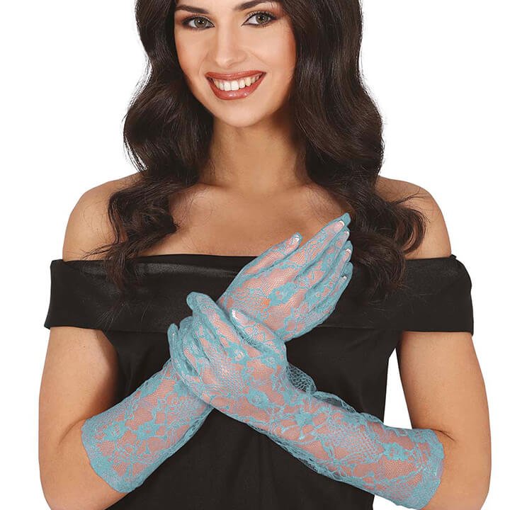 spitzen handschuhe Lange Spitzenhandschuhe blau für Karneval