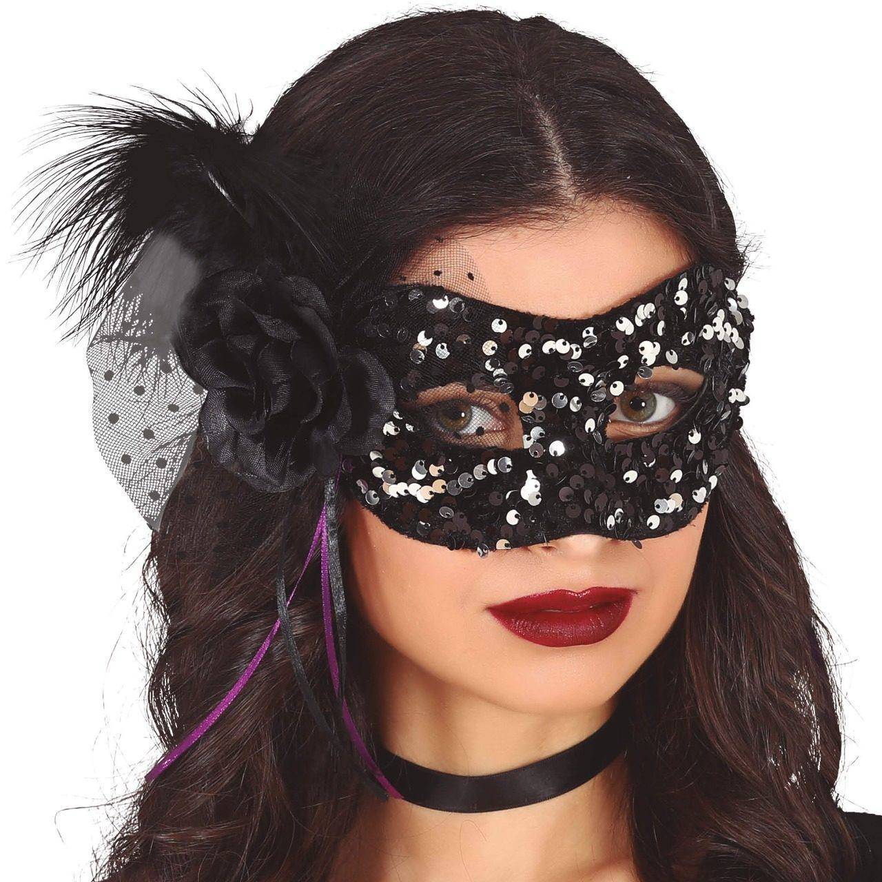 Schwarze und silberne Pailletten-Augenmaske