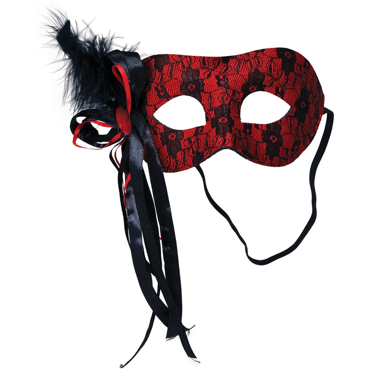 Rote Augenmaske mit Feder