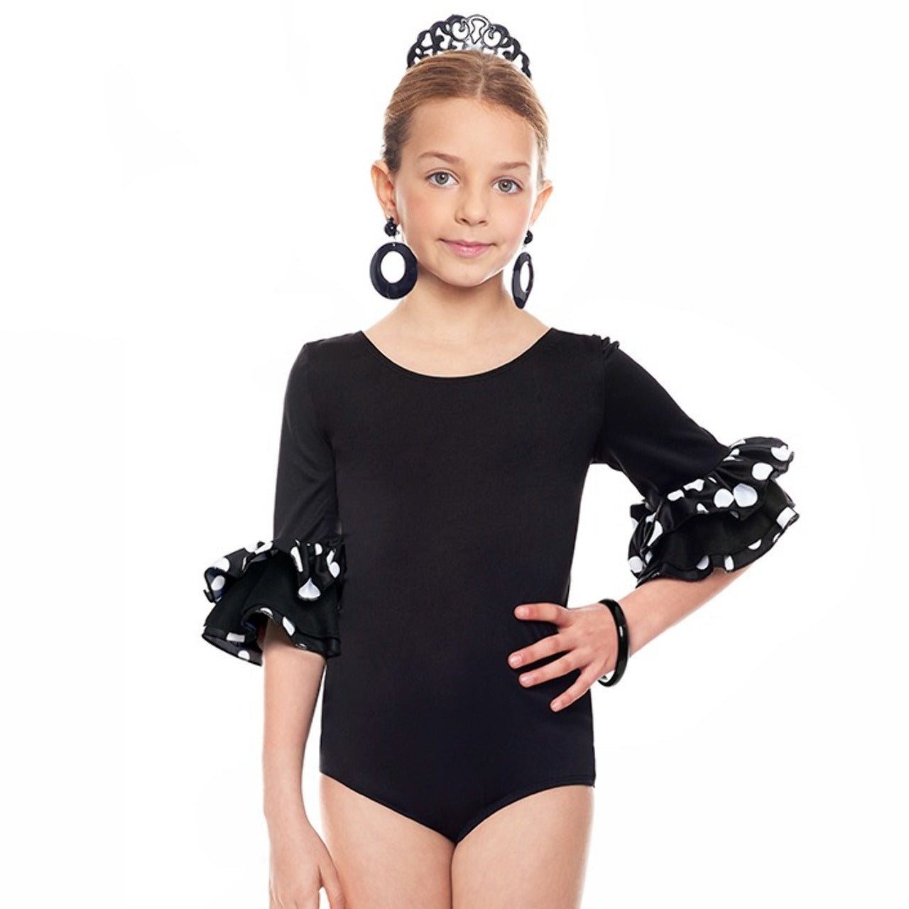 Schwarz-weißer Flamenco-Body für Kinder