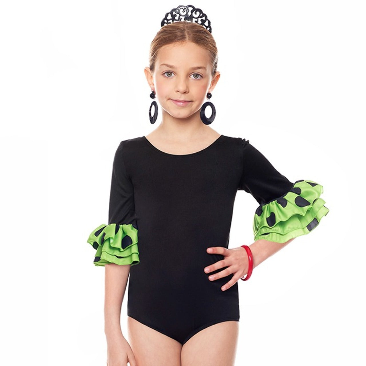 Schwarz-grüner Flamenco-Body für Kinder