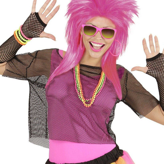 80er Jahre Schwarzes Netzshirt