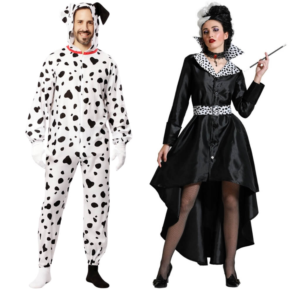 Cruella und zweifarbiges Dalmatiner Paarkostüme