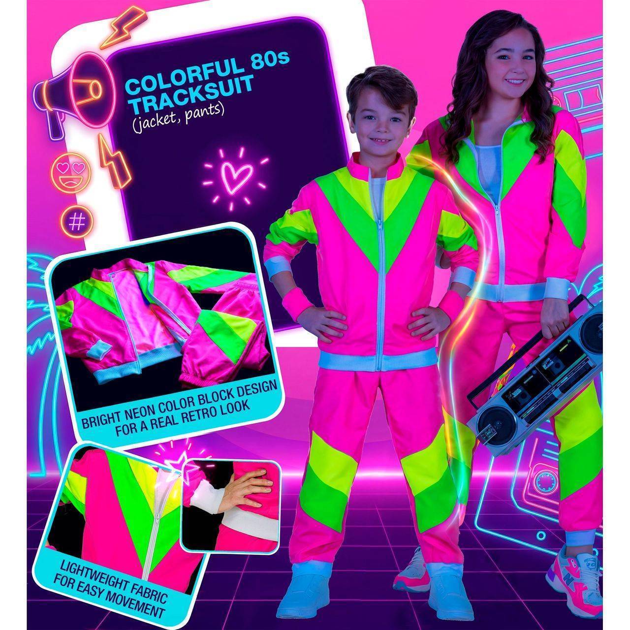 Neon-80er-Jahre-Trainingsanzug-Kostüm für Kinder