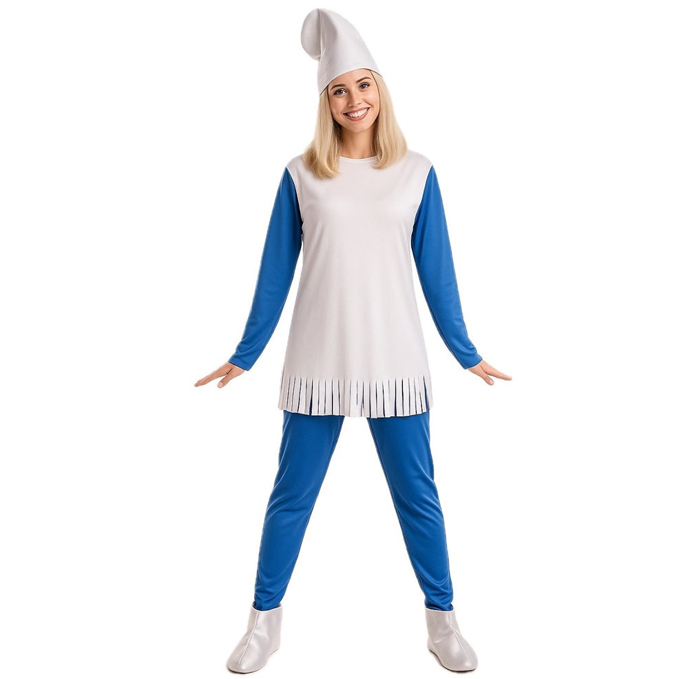 Blau-Weiss Zwerg Kostüm mit Pantoffeln für Damen
