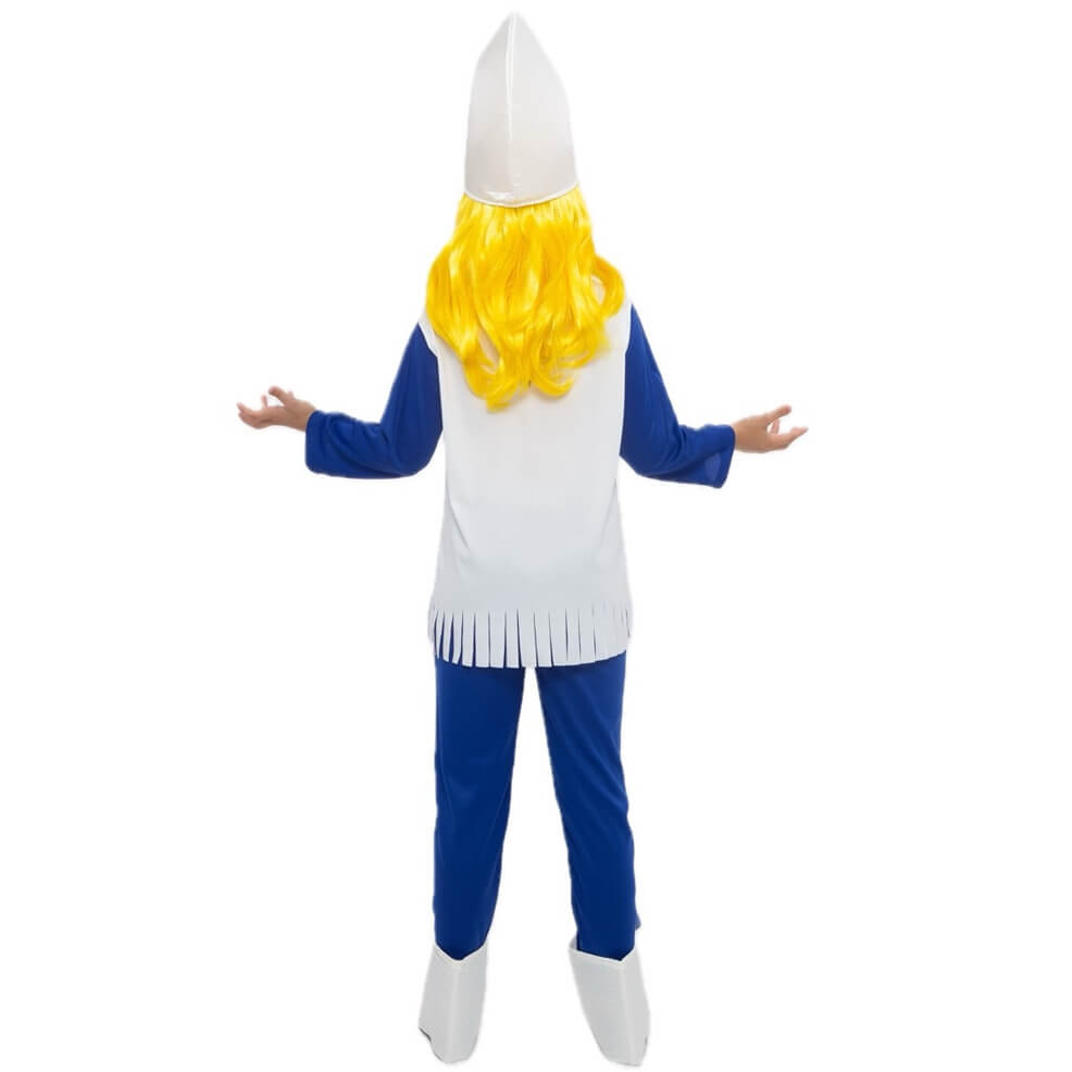 Blau-Weiss Zwerg Kostüm mit Pantoffeln für Mädchen