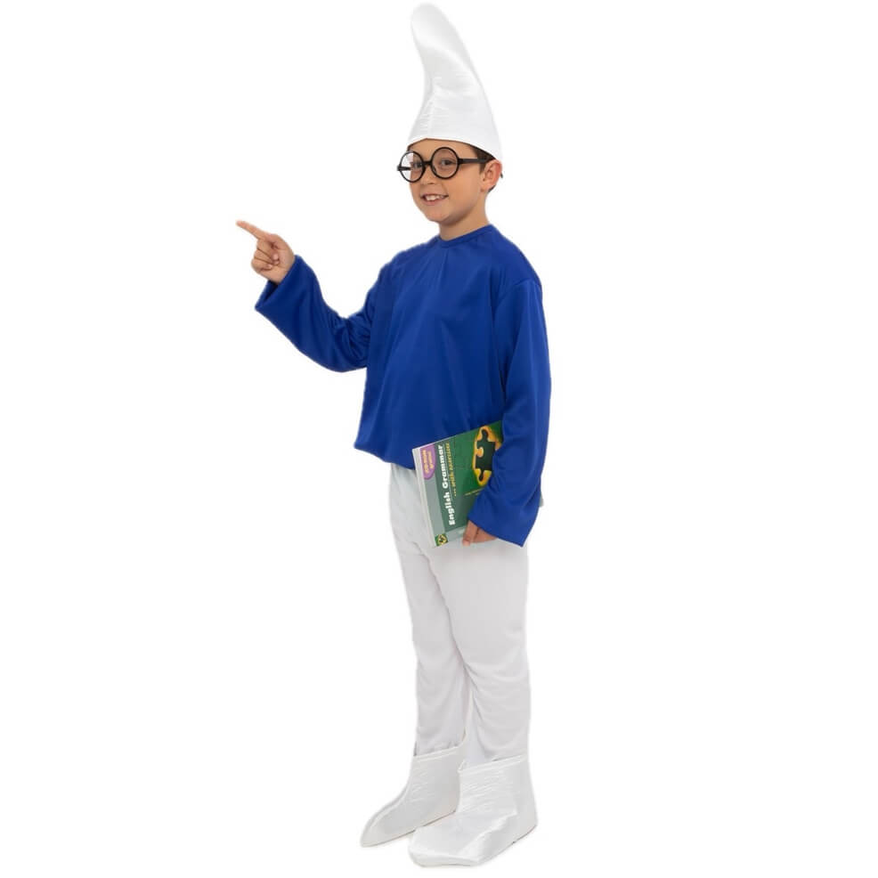 Blau-Weiss Zwerg Kostüm mit Pantoffeln für Kinder