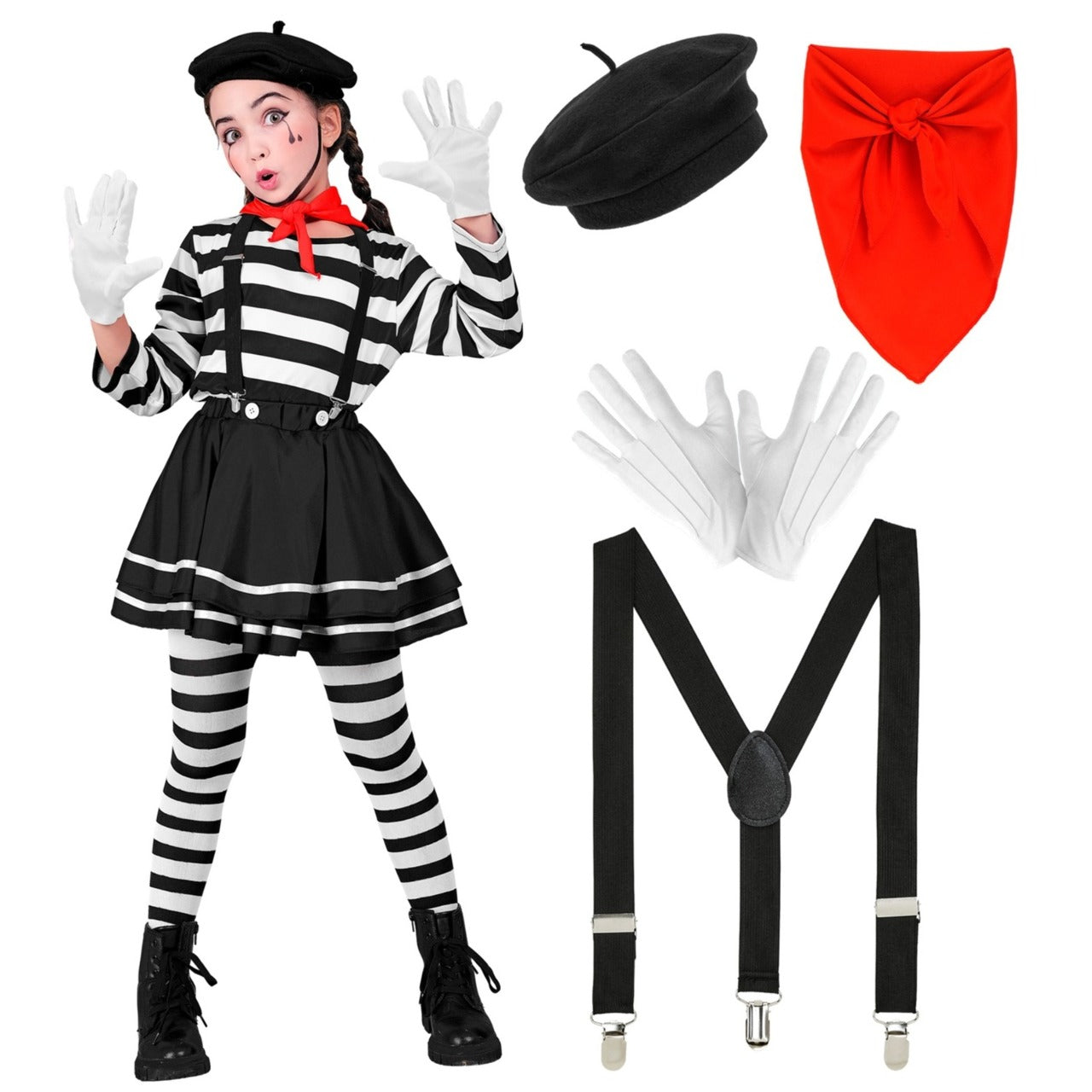 Zweifarbiges Mime-Kostüm für Mädchen