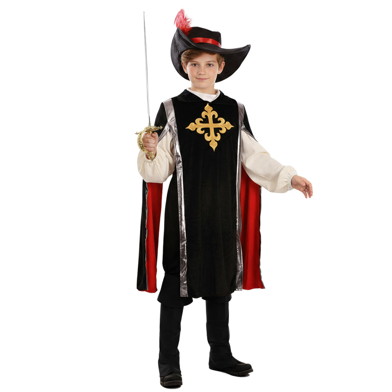 Schwarzes Musketier-Kostüm für Kinder