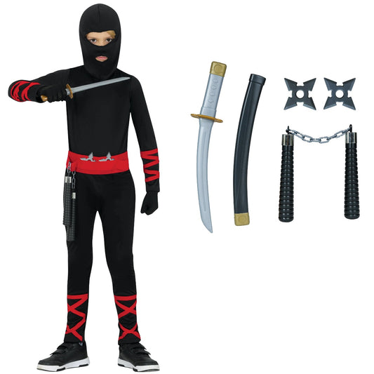 Ninja-Kostüm mit Waffen für Jungen
