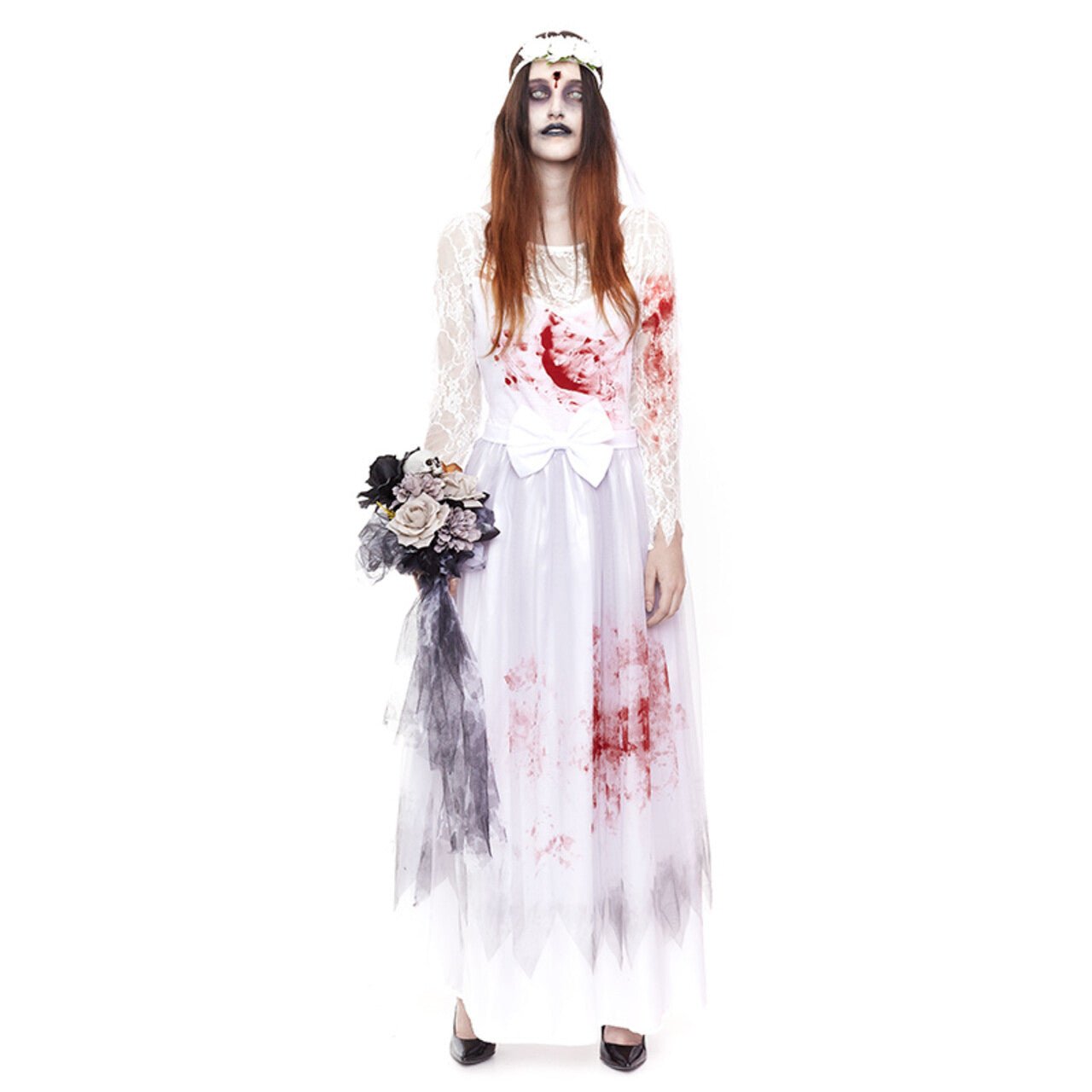 Bavooty Halloween Schleier Mit Rosen Bavooty Blutiger Brautschleier Mit Rosen - Zombie Braut Kostüm Für Halloween Horror Braut Kostüm
