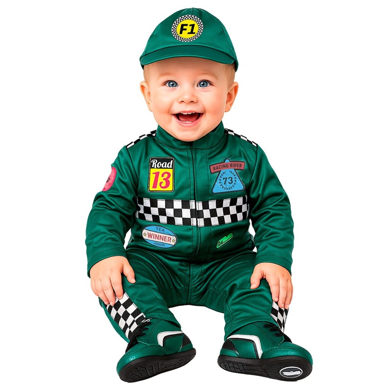 Formel-1-Piloten-Kostüm grün für Baby