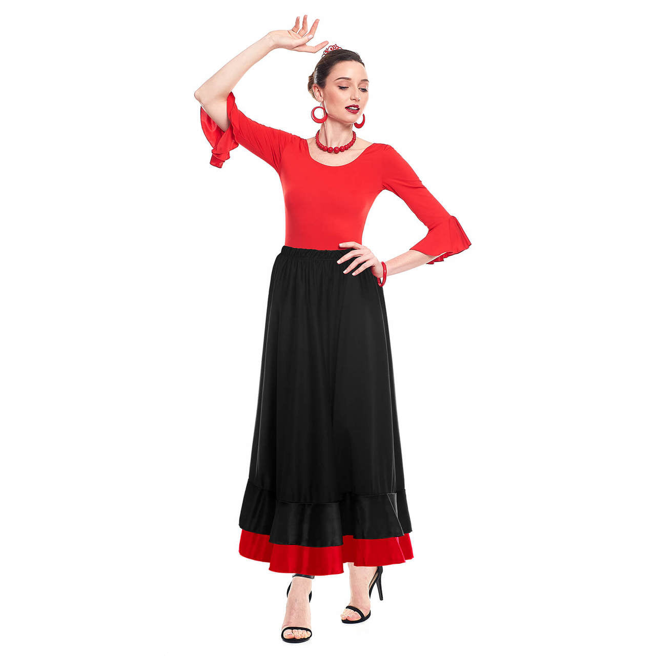 Schwarzer Flamencorock mit zweifarbiger Doppelrüsche