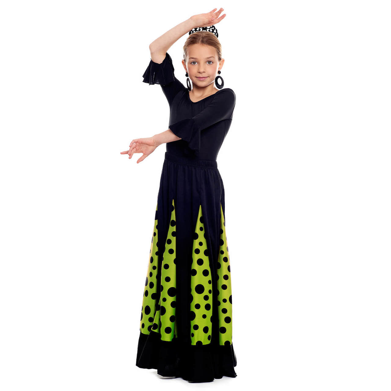 Schwarz-grüner Flamencorock mit Kielen für Kinder