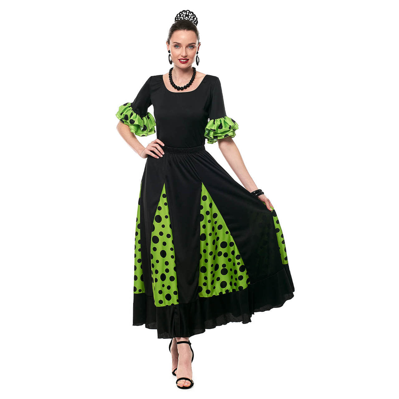Schwarz-grüner Flamencorock mit Kielen