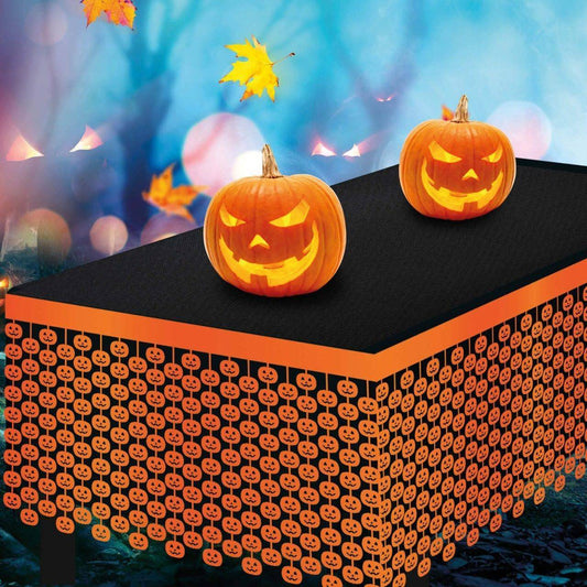 Tischrock mit Orangen Totenschädeln