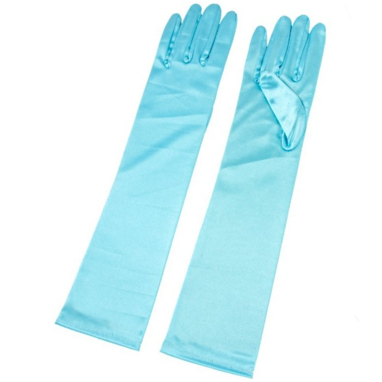 Hellblaue lange Satinhandschuhe