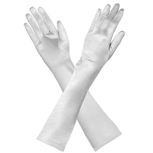 Lange weiße Satinhandschuhe