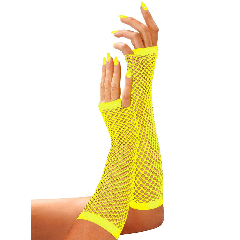 Lange Netz-Handschuhe in Gelb