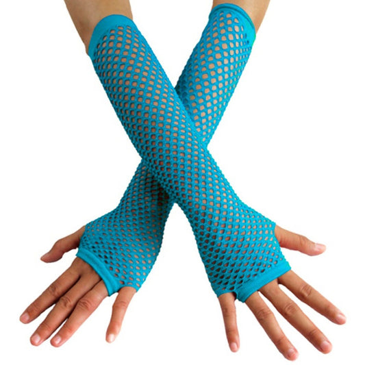 Lange Netz-Handschuhe in Hellblau