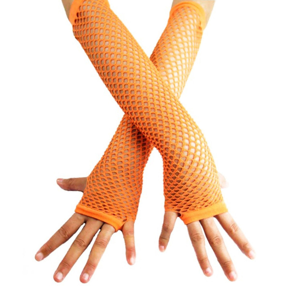 fasching handschuhe Lange Netz-Handschuhe in Orange für Karneval | Costumalia