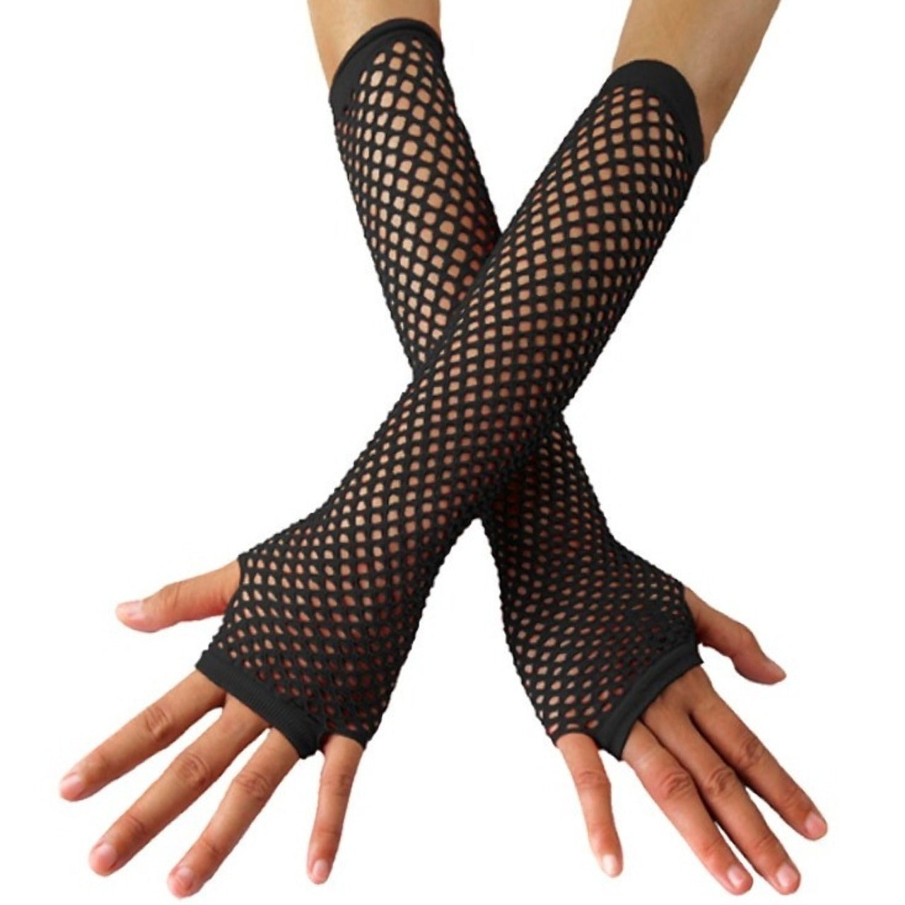 Schwarze lange Netz-Handschuhe