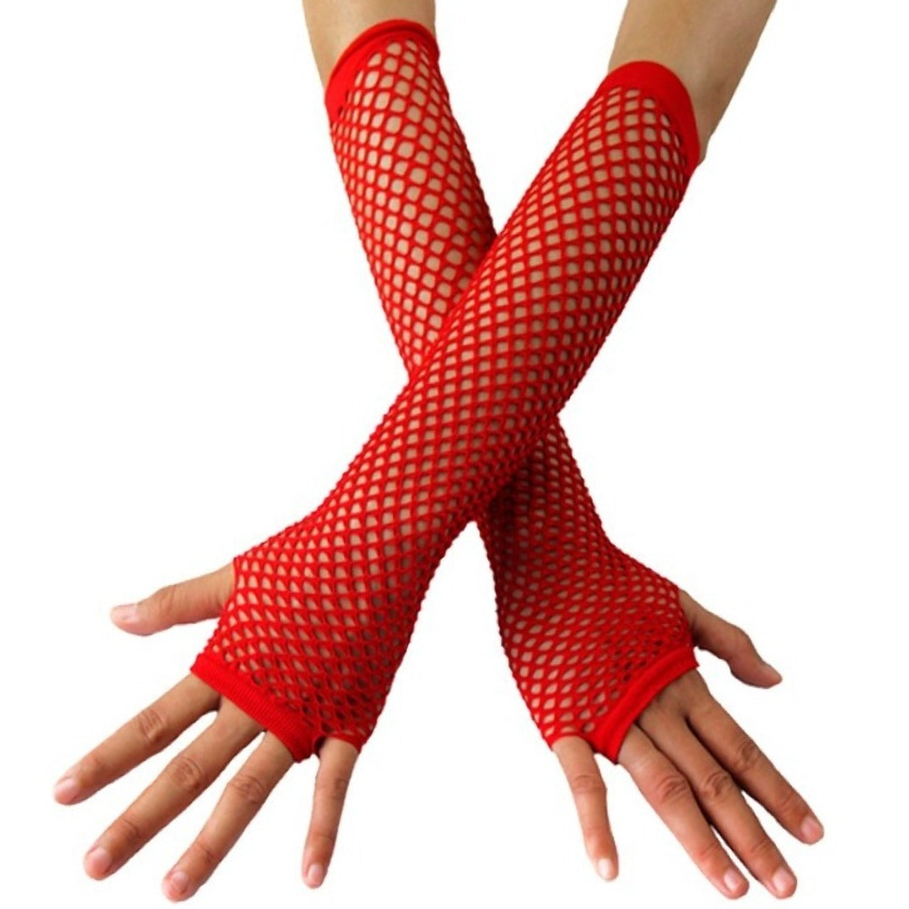 Lange rote Netz-Handschuhe