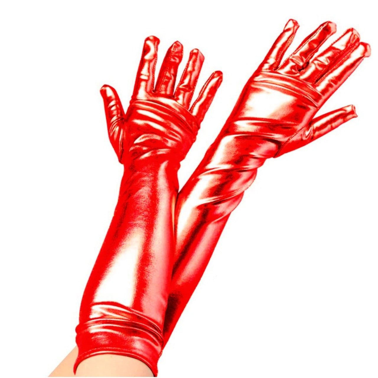 Lange Rot-Matallic Handschuhe