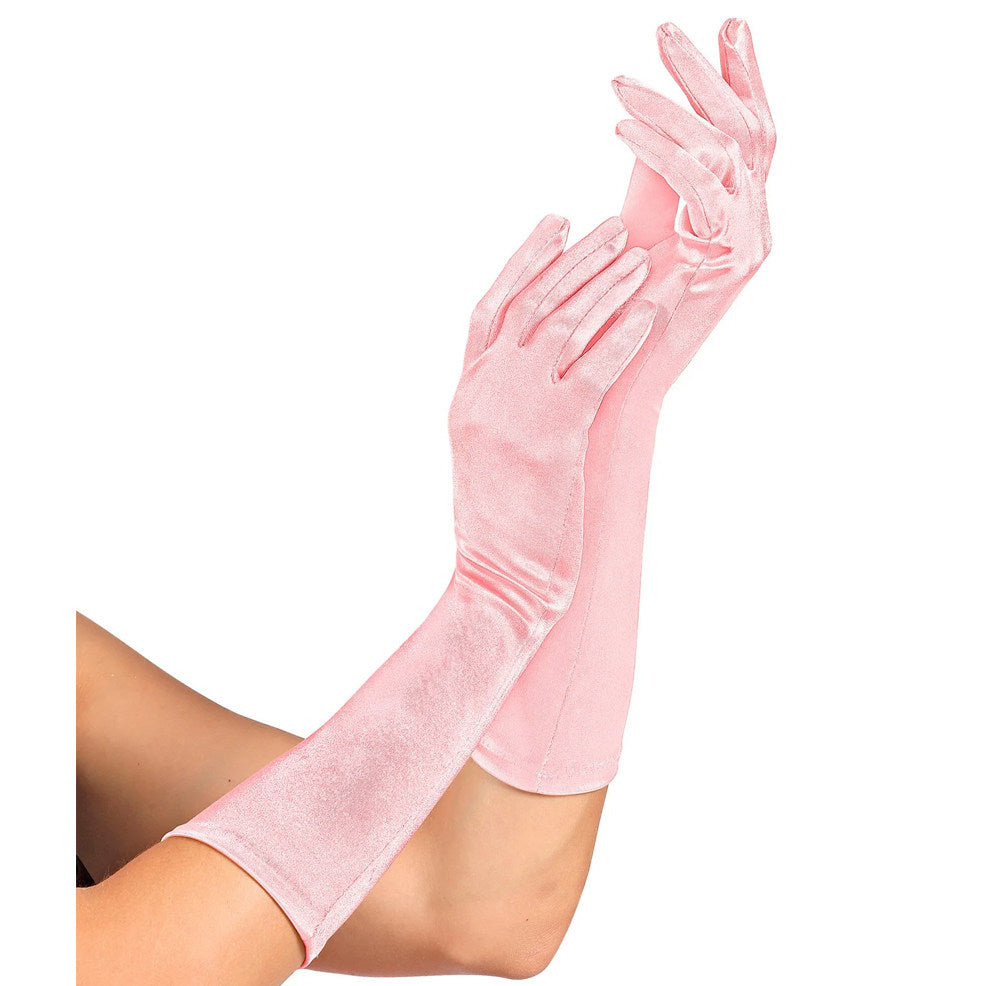 Lange rosa Satinhandschuhe