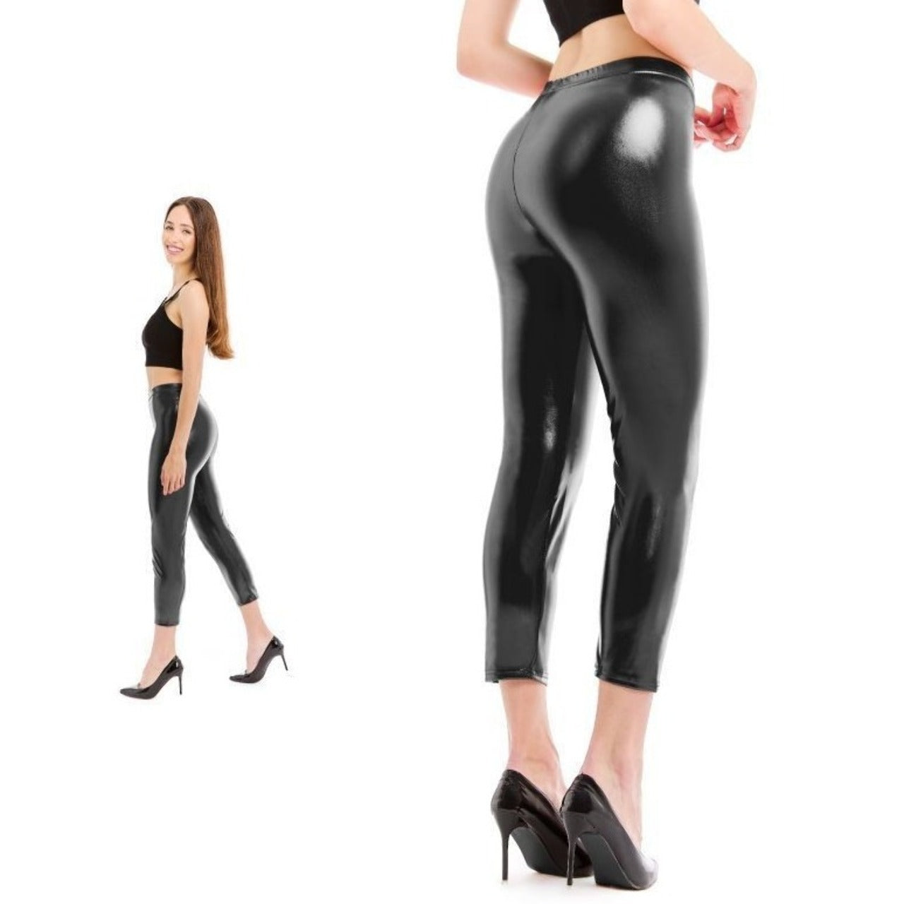 Schwarze Metallic-Leggings für Erwachsene
