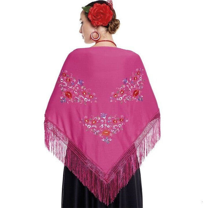 Schultertuch fuchsia, bestickt