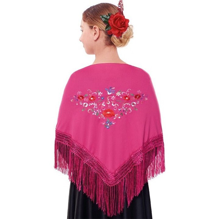 Schultertuch fuchsia, bestickt, für Kinder