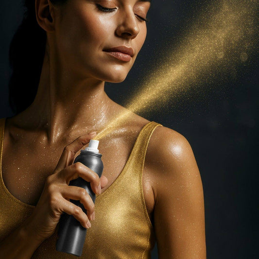 Goldenes Spray-Make-up für Körper und Haare