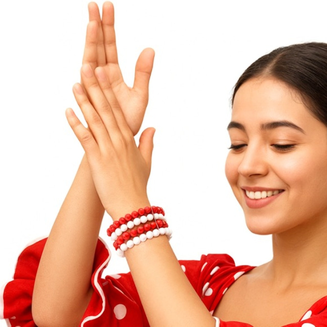 4er-Pack weiße und rote Flamenco-Armbänder