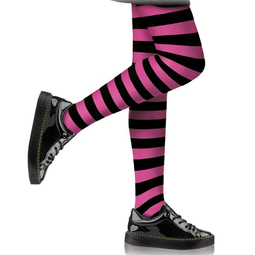 Feinstrumpfhose mit schwarz-rosa Streifen für Kinder
