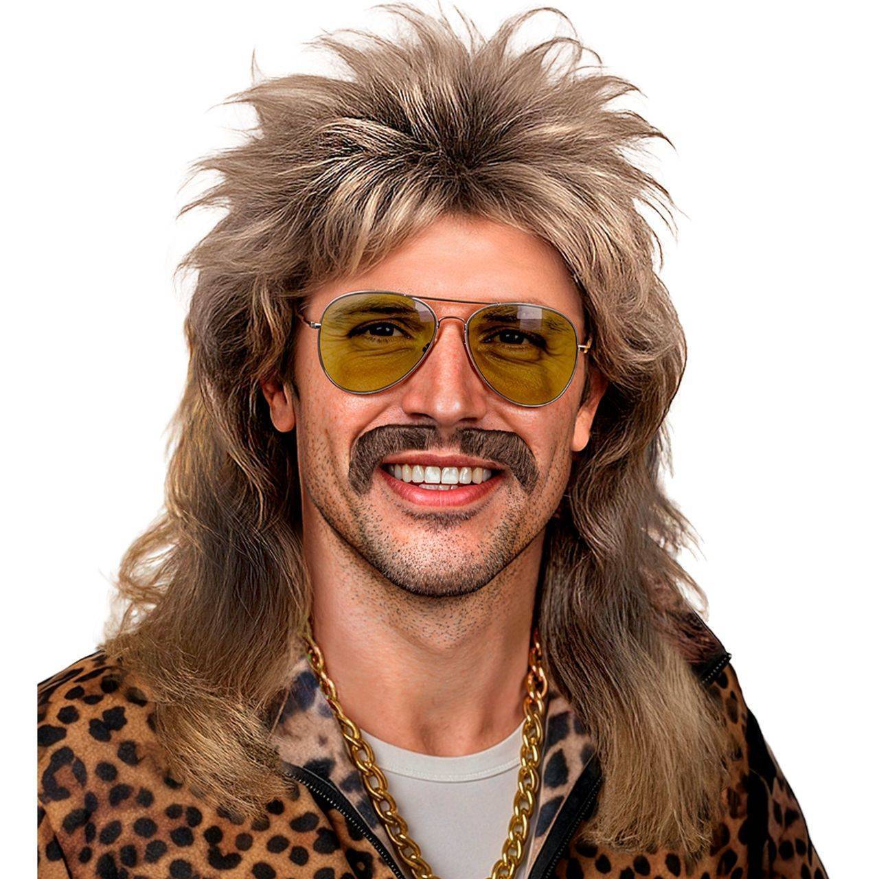 Blonde Mullet-Perücke mit Schnurrbart
