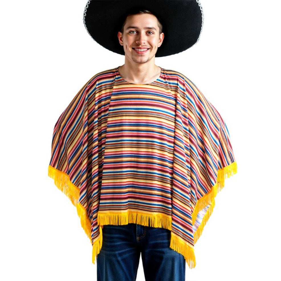 Mexikanischer Poncho mit Streifen für Erwachsene