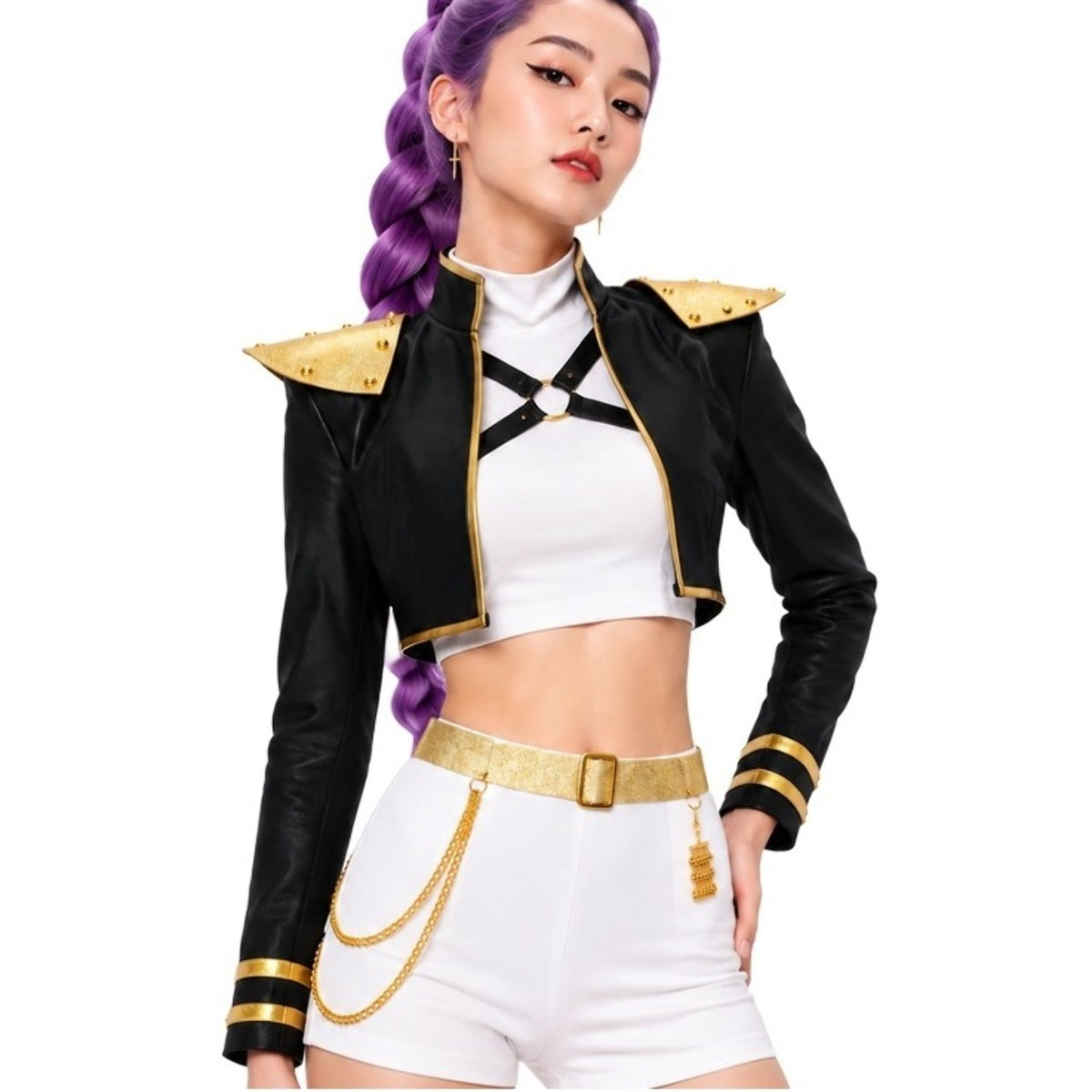 Goldenes K-Pop-Set mit Schulterpolstern und Gürtel