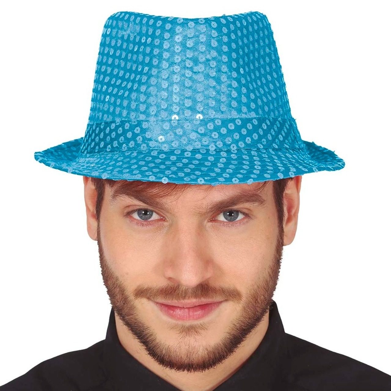Hellblauer Gangster-Hut Eco mit Pailletten