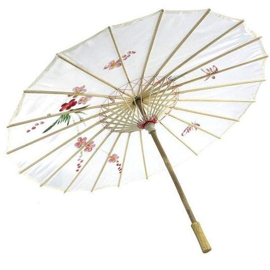 Geisha-Regenschirm Weiß mit Blumen