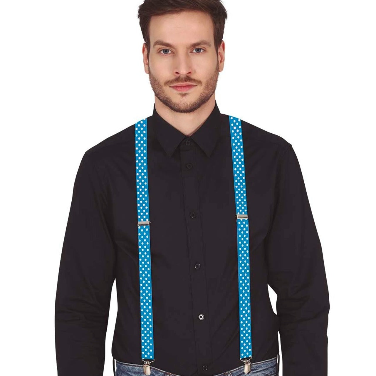 Blaue Hosenträger mit Punkten