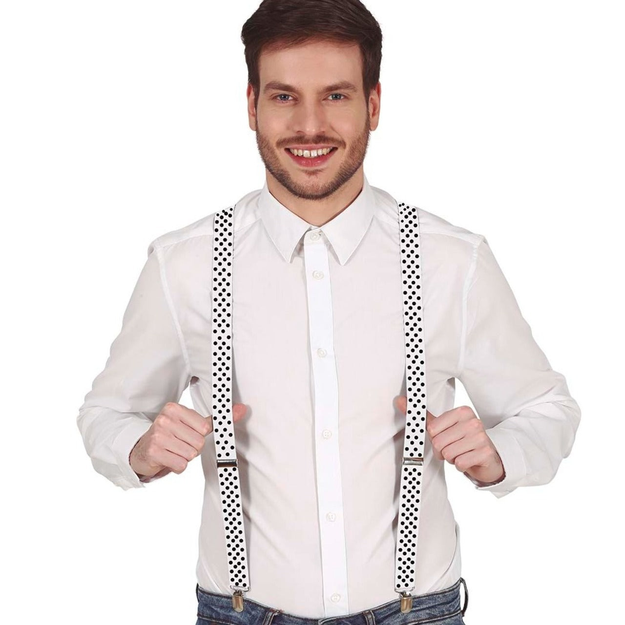 Weiße Hosenträger mit Punkten