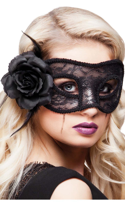 Schwarze Augenmaske mit Blume