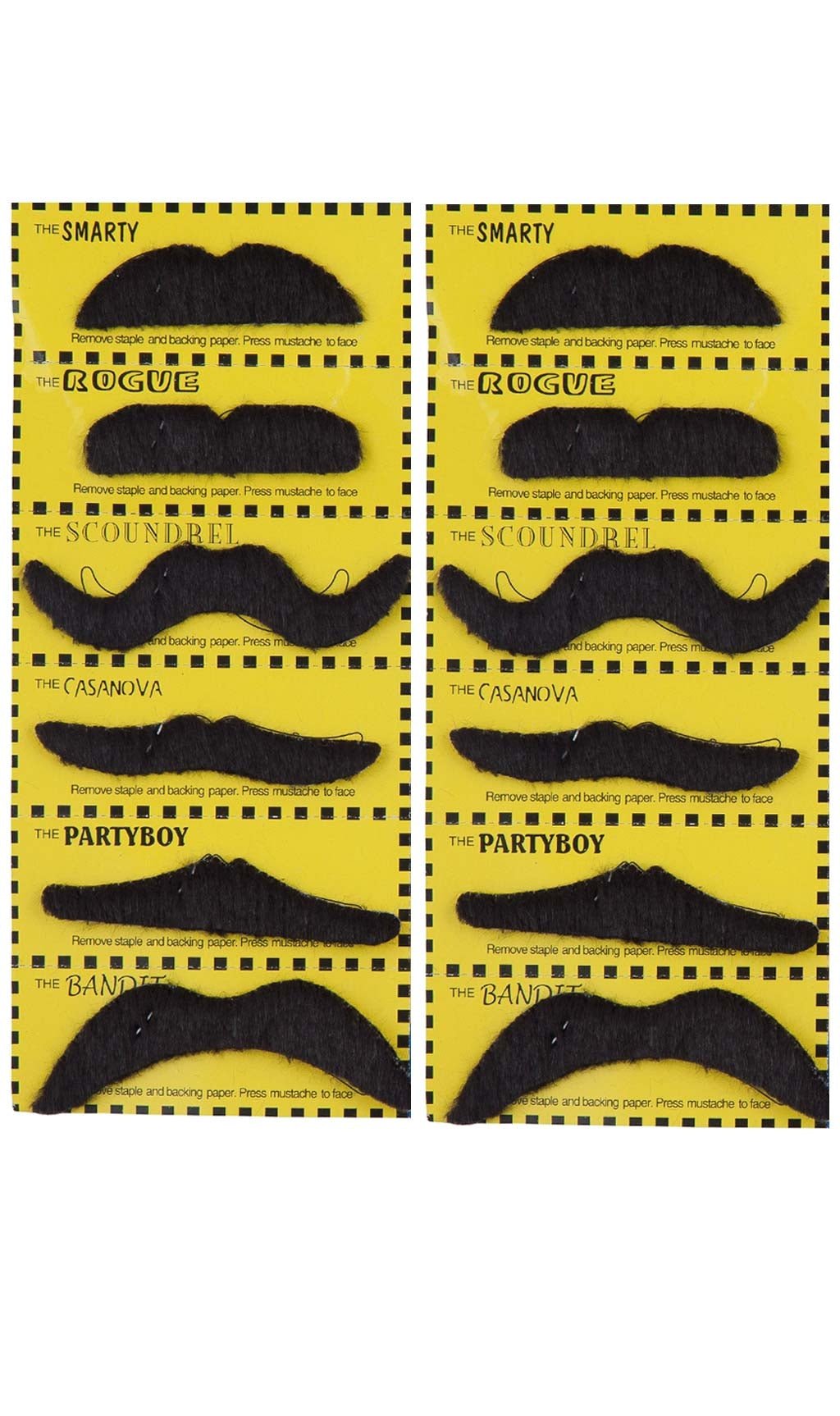 Pack 12 Schnurrbärte Schwarz