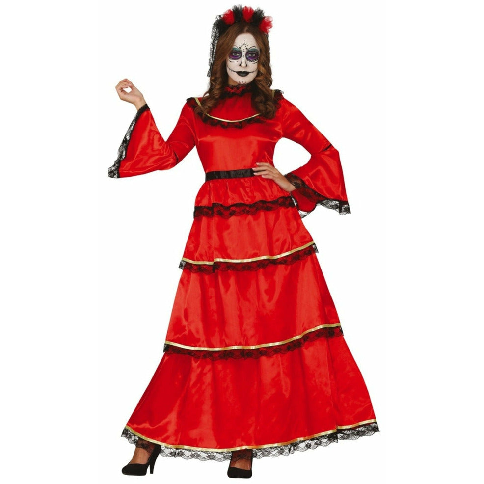 Disfraz de Catrina Rojo Largo para mujer | Don Disfraz