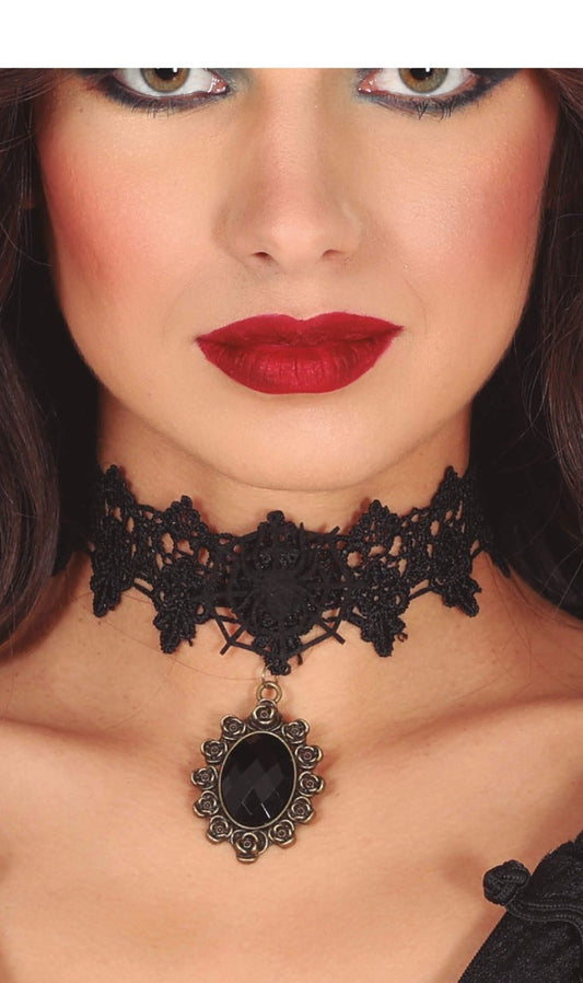 Gothic-Halsband mit Stein Schwarz