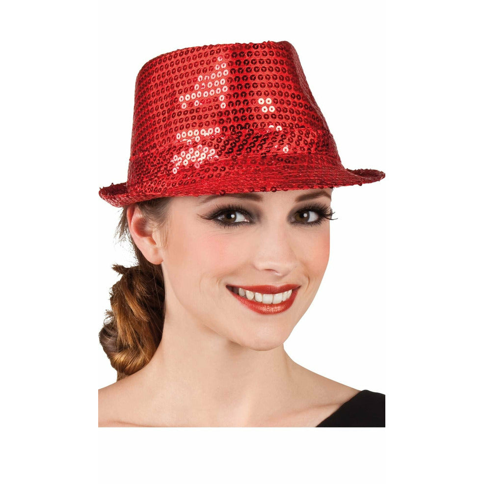 Sombrero Gangster Lentejuelas Rojo | Don Disfraz