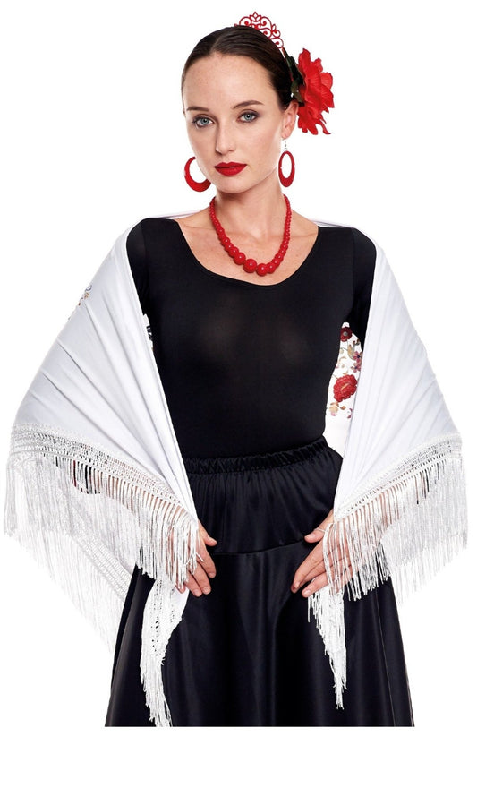 Schultertuch bestickt, weiß